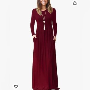 Red, Size Large, Maxi Dress, cotton, long sleeve, with pockets